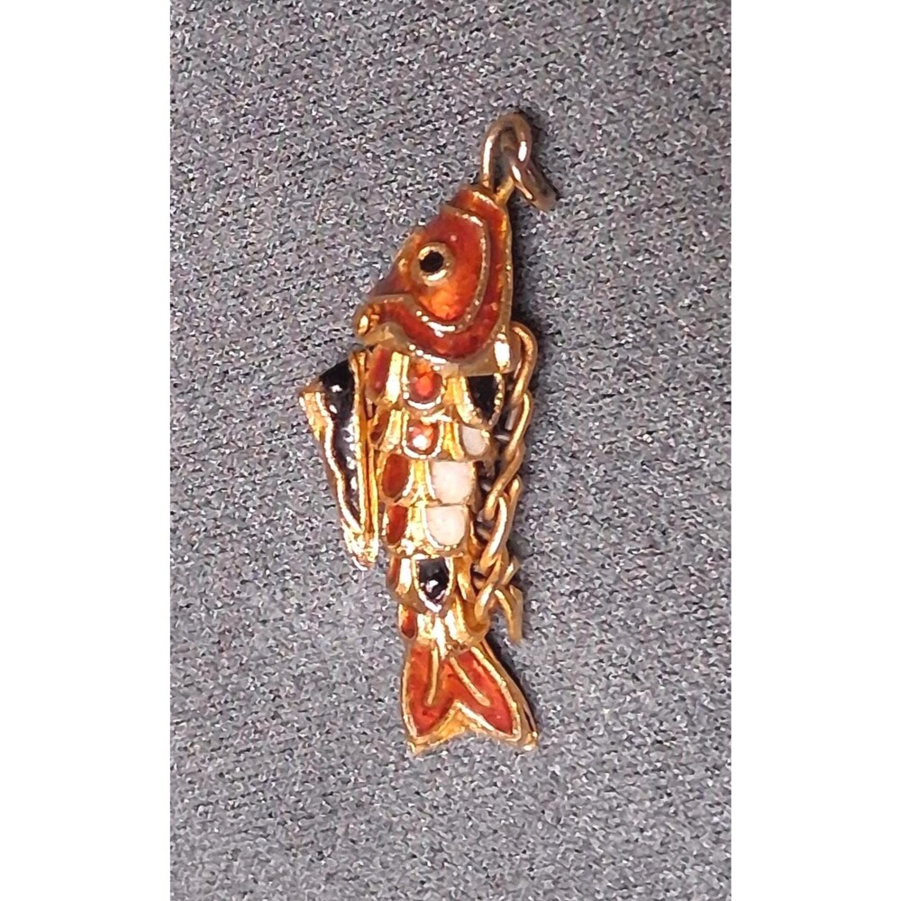 Vintage Articulated Fish Pendant Enamel Wiggle Fish Jointed